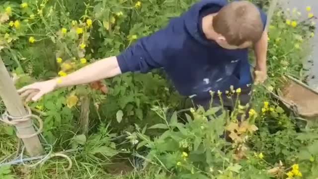 Guy falling down in the lake while rescue the boat