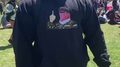 Man wears HAMAS hoodie at Northwestern University in Illinois.