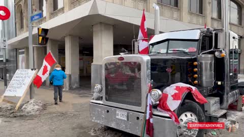 Ottawa Convoy Trucks Stand Guard Over Chateau Laurier Hotel Defending it from the POLICE