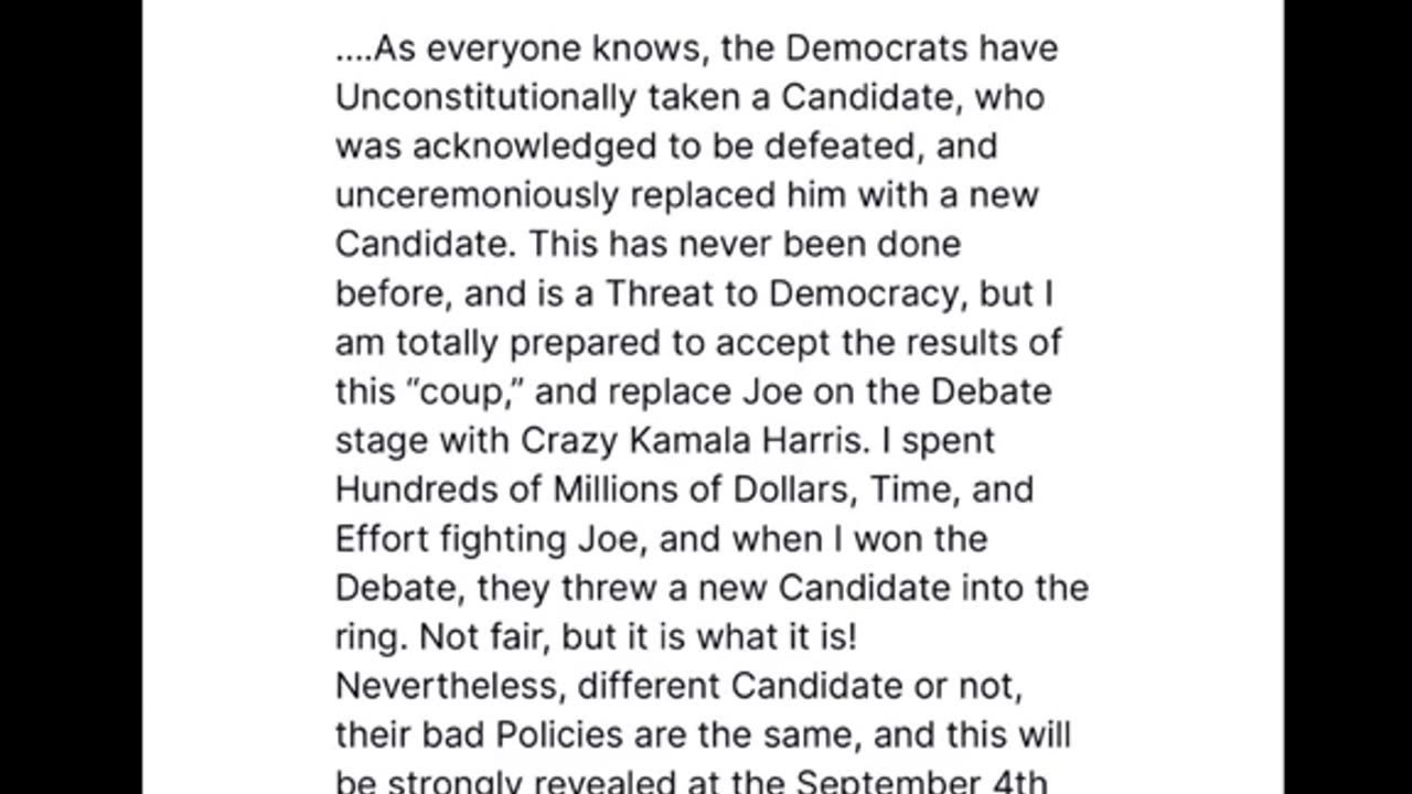 Pres Trump has Agreed to Debate Kamala on 9/4/24 on FOX! Kamala declined?