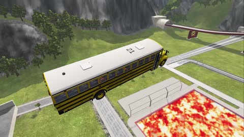 Cars vs Lava Pools Monster Truck, School Bus,