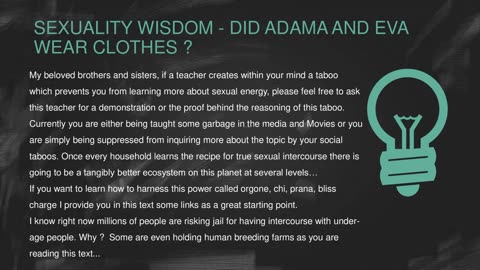 Sexuality wisdom - Did Adama and Eva wear clothes ?