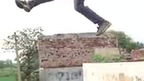 Very nice jump and shorts boy in roof jump.deshi boy fun.
