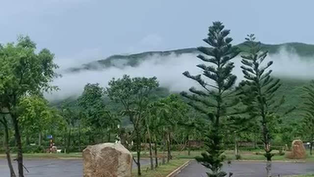 Foggy landscape on mountain top