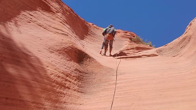 Fin's 1st rappels in a slot canyon.