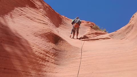 Fin's 1st rappels in a slot canyon.