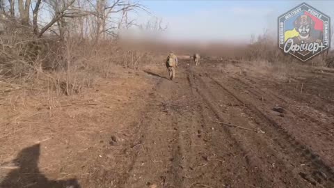 A Mortar Shell Lands Near Ukrainian Soldiers