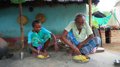 EGG BANANA RECIPE | cooking & eating egg with banana curry by our grandfather & grandmother |