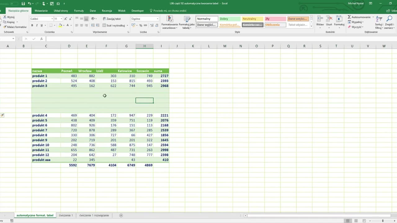 Excel Podstawy - Lekcja 19 - Automatyczne Tworzenie Tabel