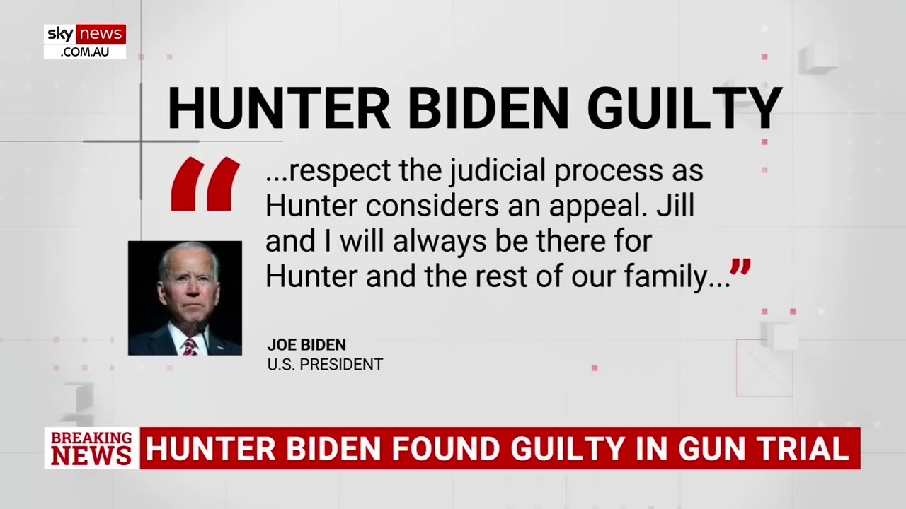 ‘I accept the outcome’ Joe Biden issues statement as Hunter is found guilty.