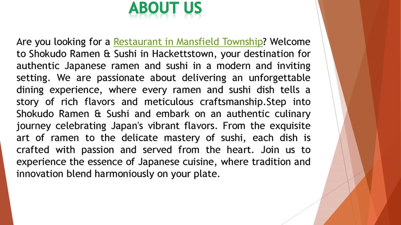 Are you looking for a Restaurant in Mansfield Township?