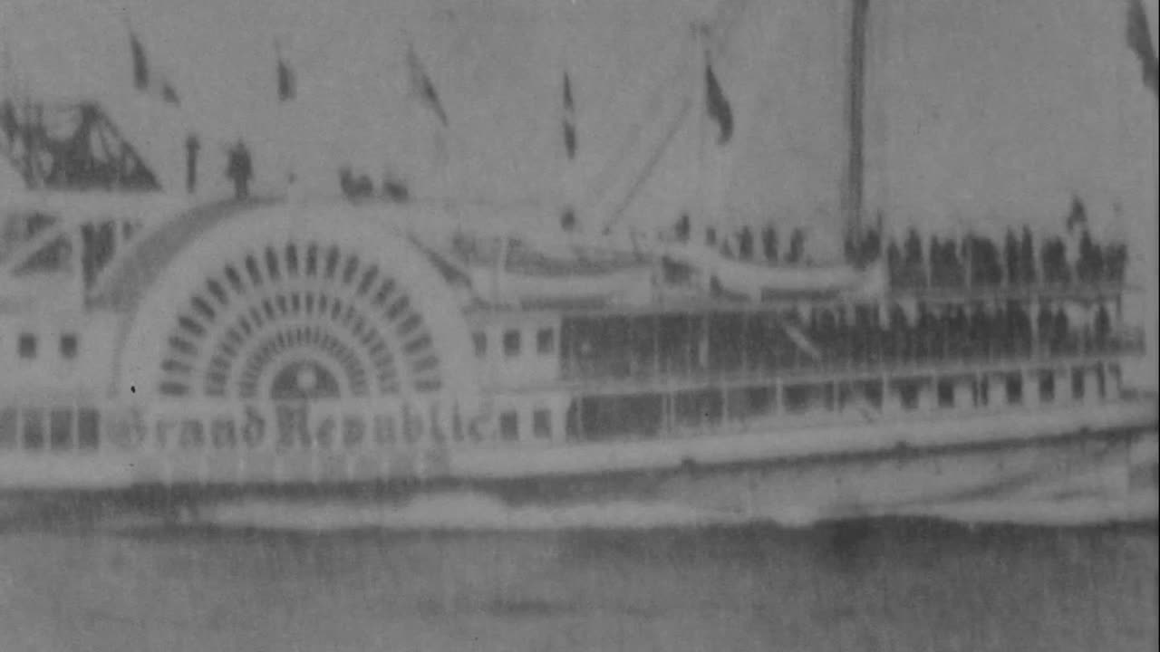 The Grand Republic Passing The Columbia (1899 Original Black & White Film)