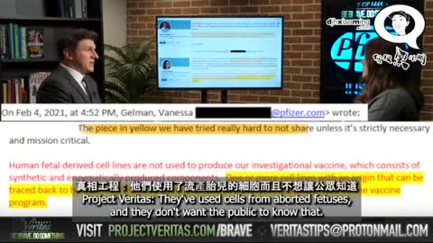 Project Veritas 第五集 輝瑞內部員工出來爆料，展示了公司內部郵件和實驗文件，確定疫苗中有流產嬰兒的細胞！