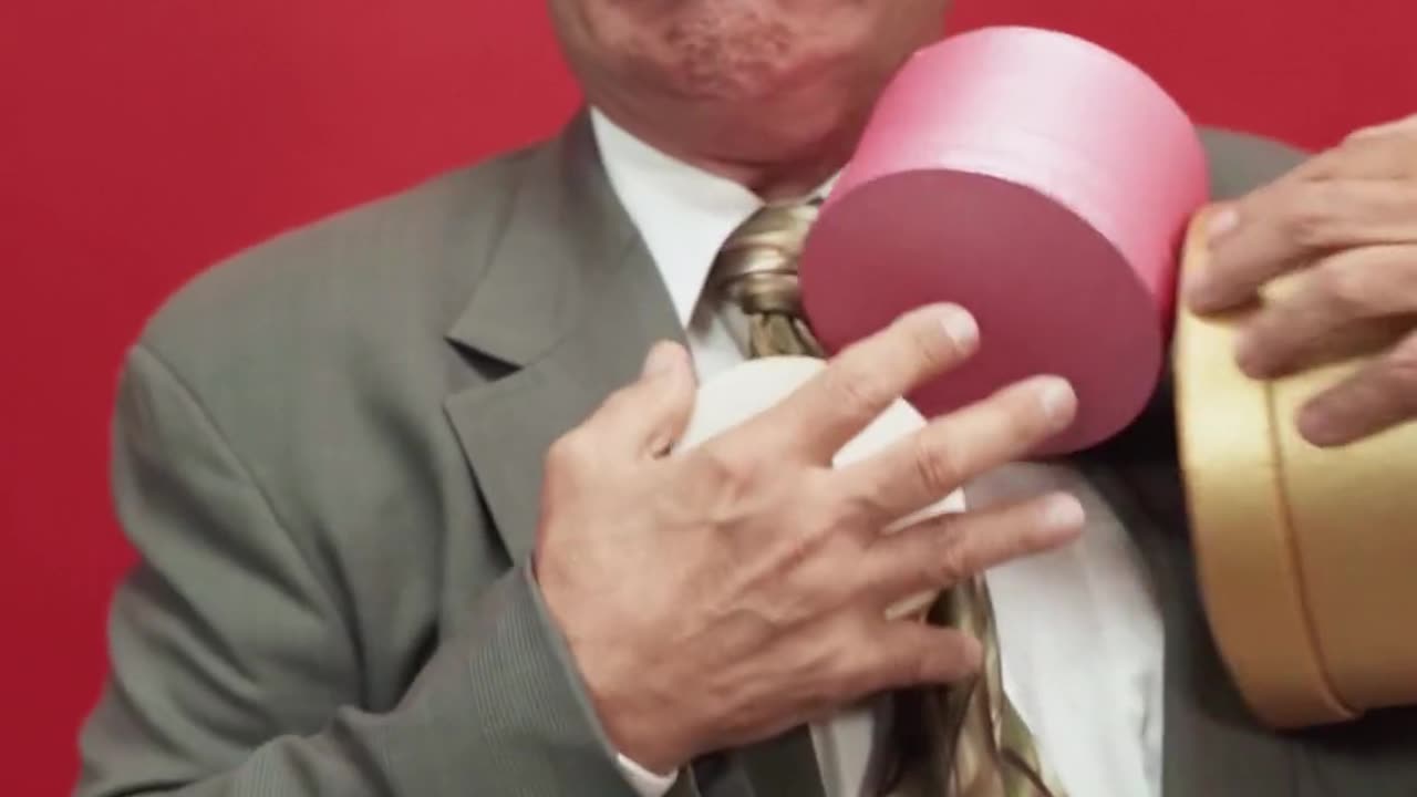 AN ELDERLY MAN MAKING FUNNY FACES ON HIS BIRTHDAY