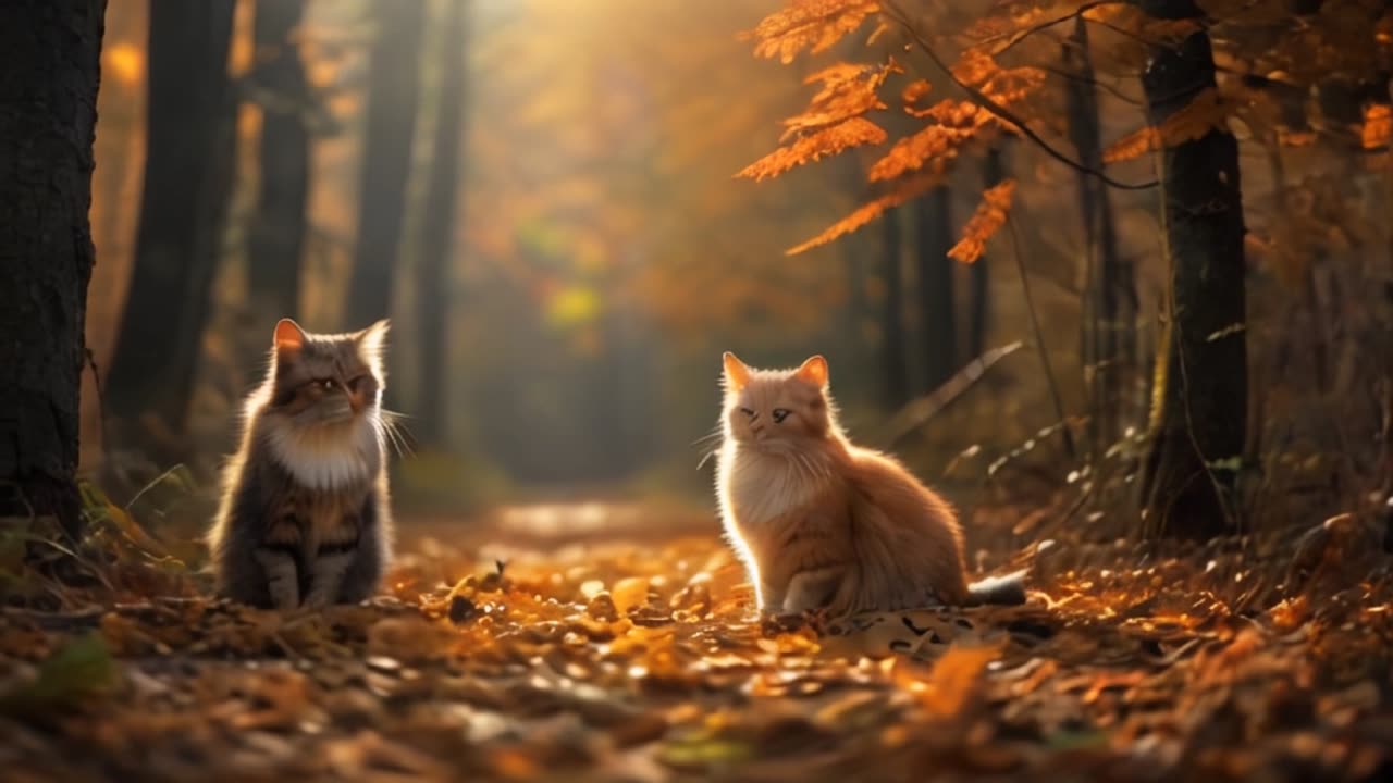 cats, forest, autumn