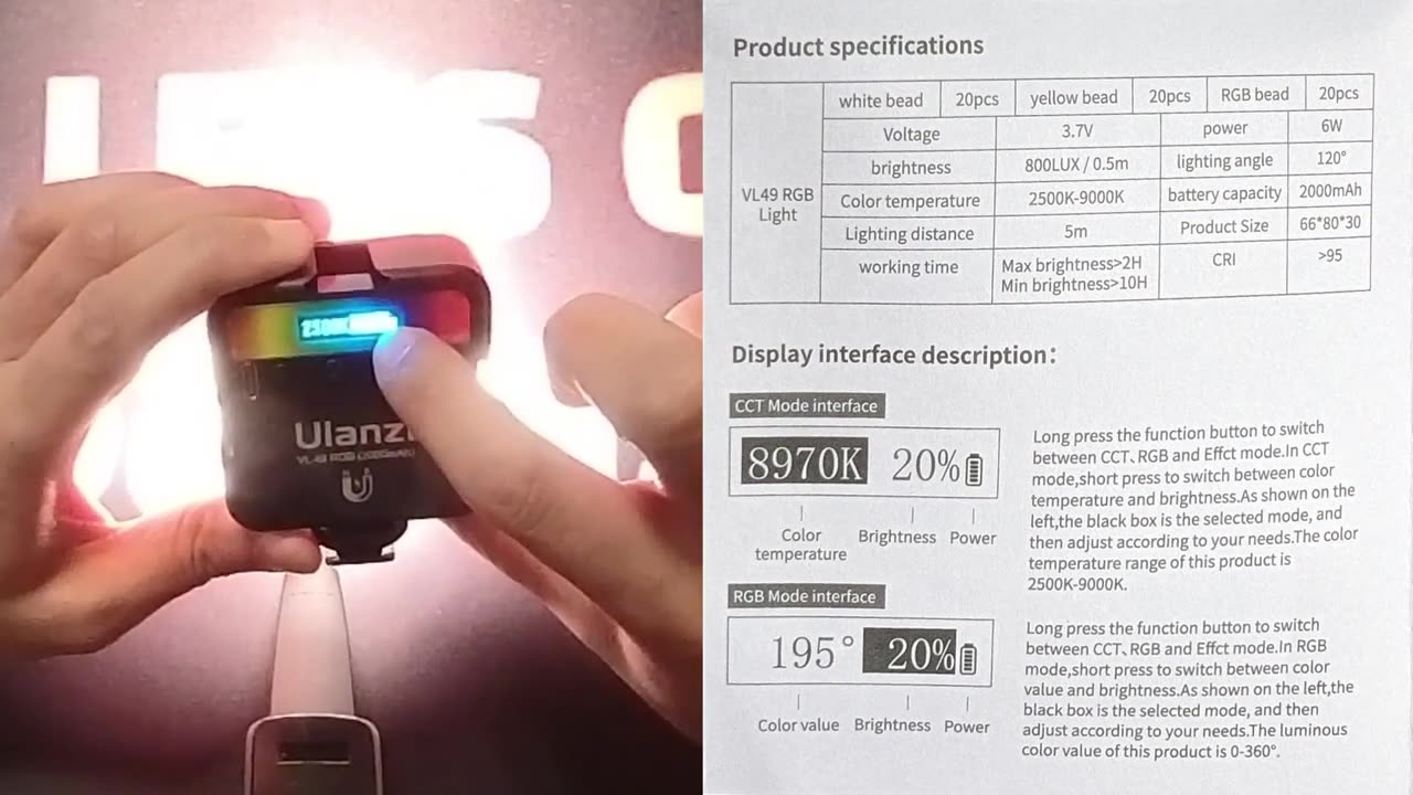 Ulanzi VL49 RGB Light - Functions, Car and Magnet Test