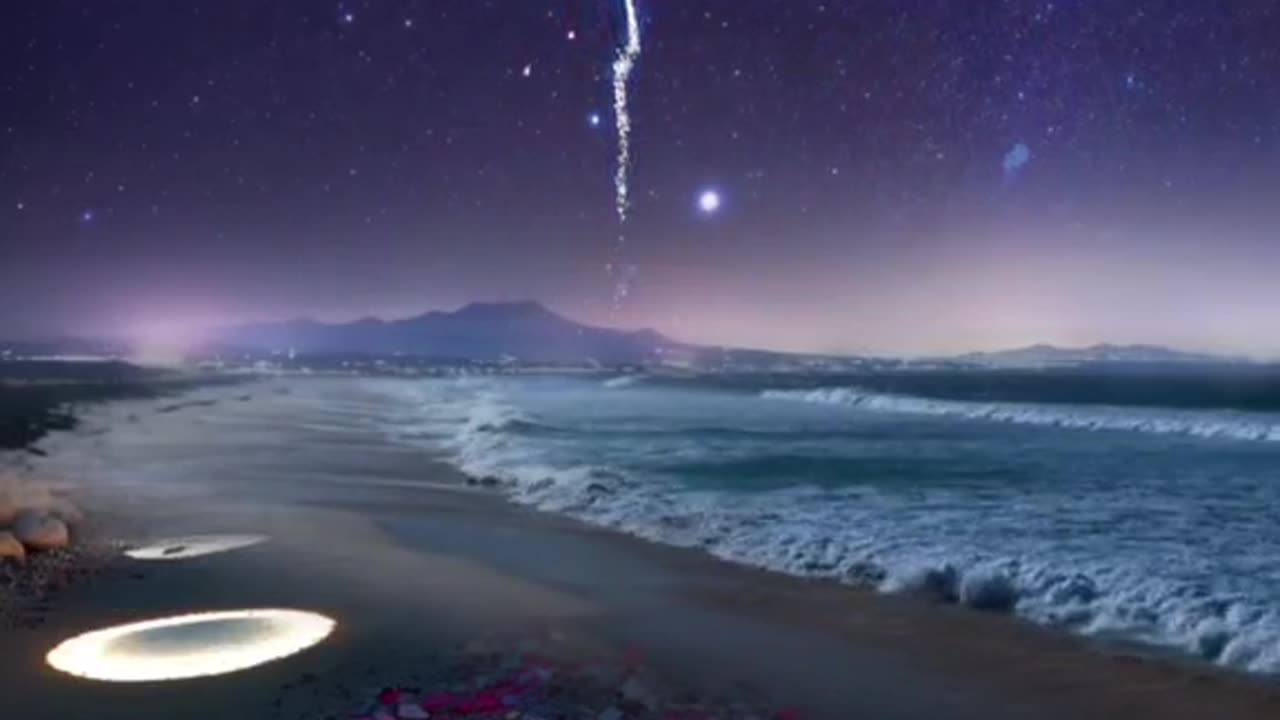 Romantic beach and fireworks, I want to watch it with you.