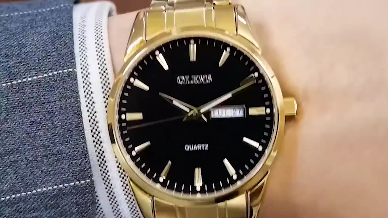 OLEVS Mens Gold Watches Analog Quartz Business Dress Watch Day Date Stainless Steel Classic