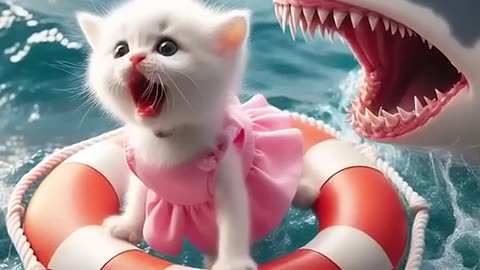 Daddy Fights Shark to Save a Kitten #ai #cat #catlover #story #cutecat #cute#cat #cute