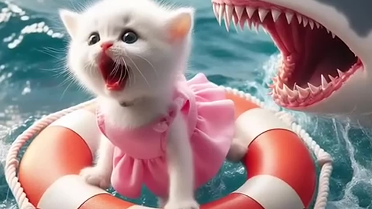 Daddy Fights Shark to Save a Kitten #ai #cat #catlover #story #cutecat #cute#cat #cute