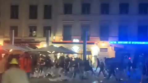 French nationalist youths patrolling the streets of Lyon singing national anthem