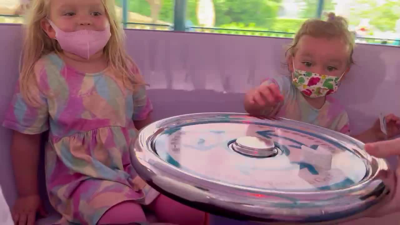 Hong Kong Disneyland - Toddlers on the spinning cups - vomit inducing!