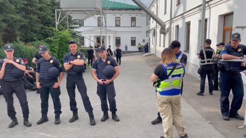 Kyiv, Ukraine: Large armed police presence as Ministry of Culture seals Lavra Caves buildings