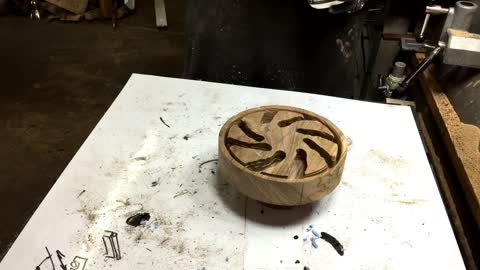 woodturning a pewter shavings dish-6