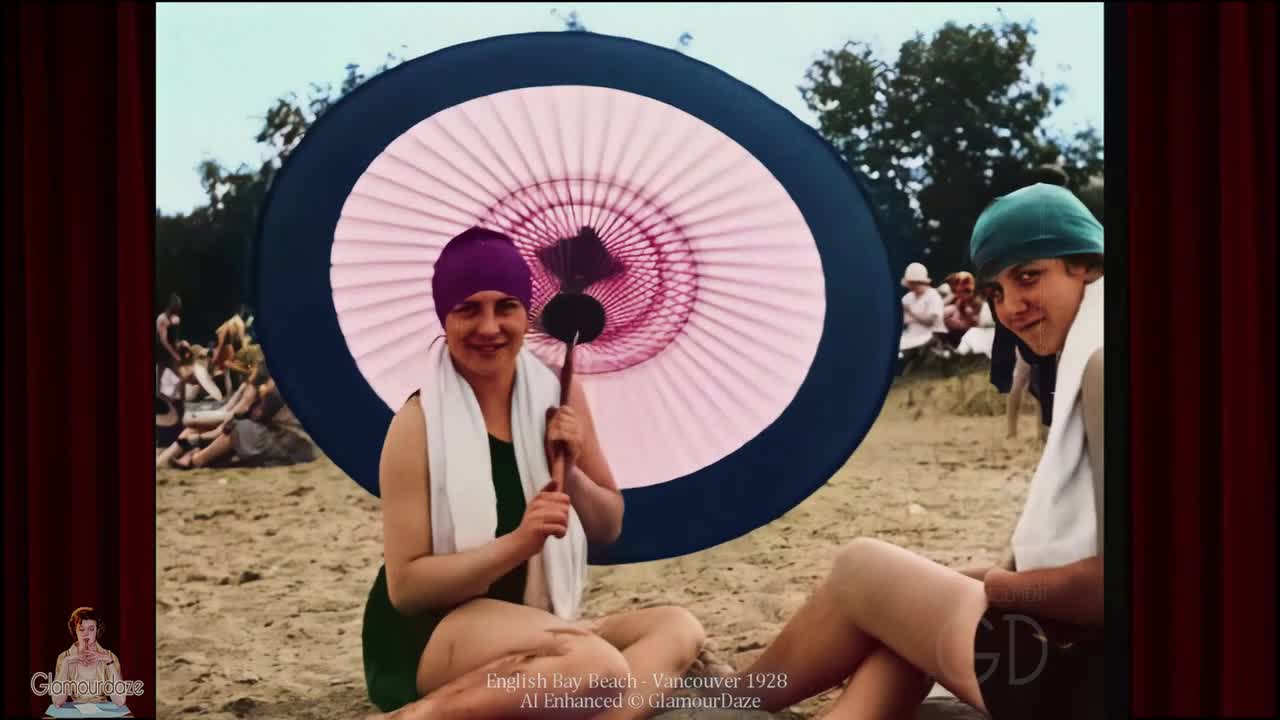 Flappers on the Beach 1928 in AI Restored Colorized Film 60fps