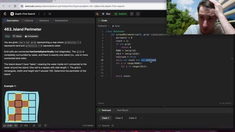 Software Engineer Fails Easy Leetcode: 463 Island Perimeter | 🔴LIVE Struggling