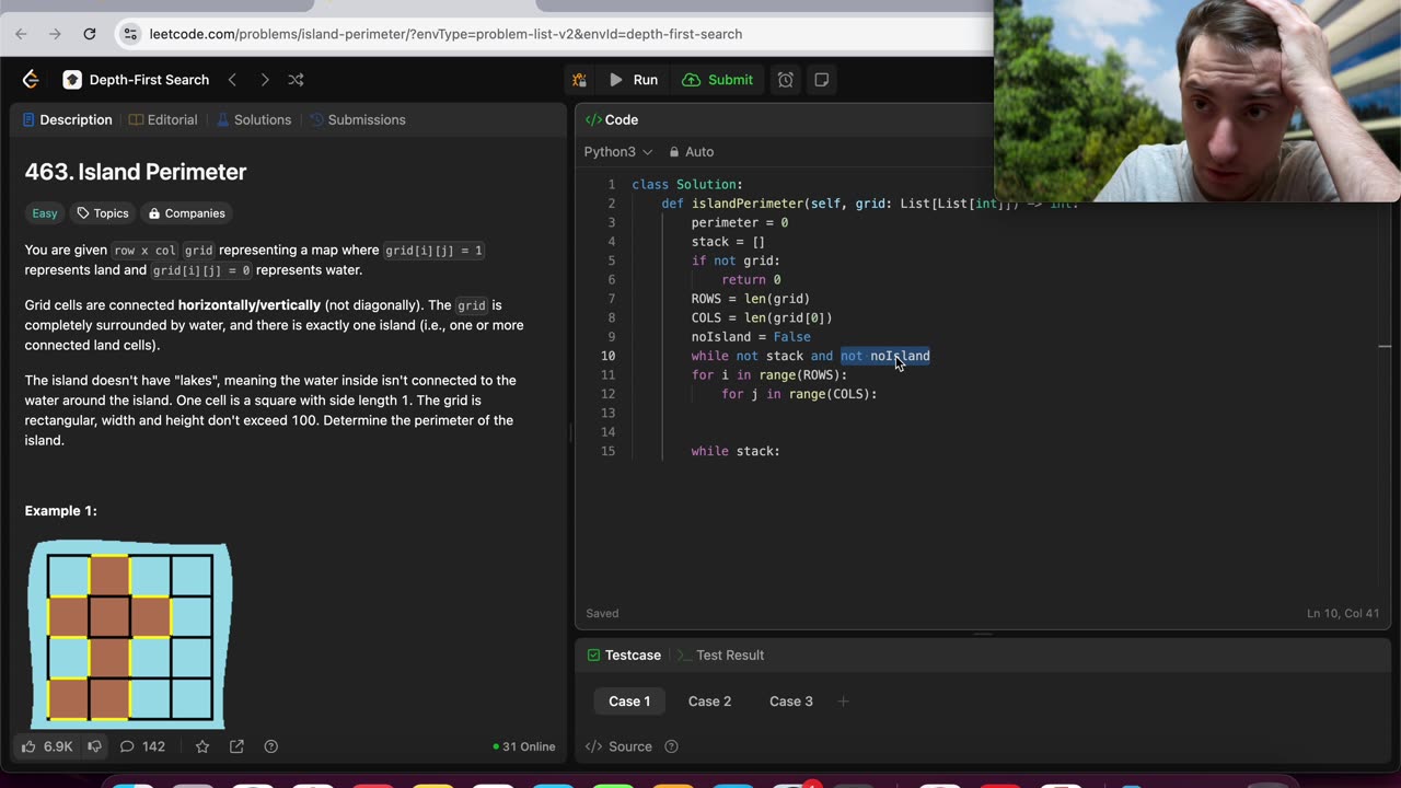 Software Engineer Fails Easy Leetcode: 463 Island Perimeter | 🔴LIVE Struggling