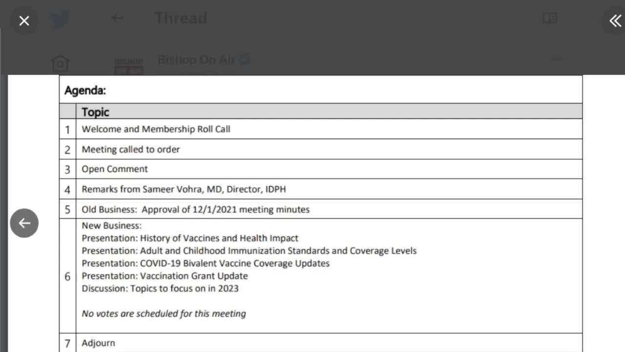 Illinois' Immunization Advisory Committee scheduled a meeting for today