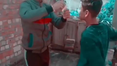 Funny villagers boy dance