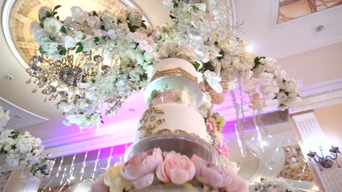 wedding cake beautiful white multiple floors beautifully decorated with initials 1