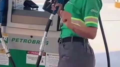 Beautiful woman at gas station in Bosnia.