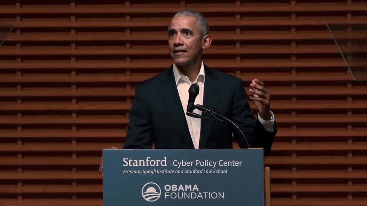 bama addresses disinformation in speech at Stanford