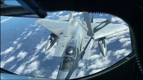 Air Force F-15C Eagle perform aerial refueling training exercise