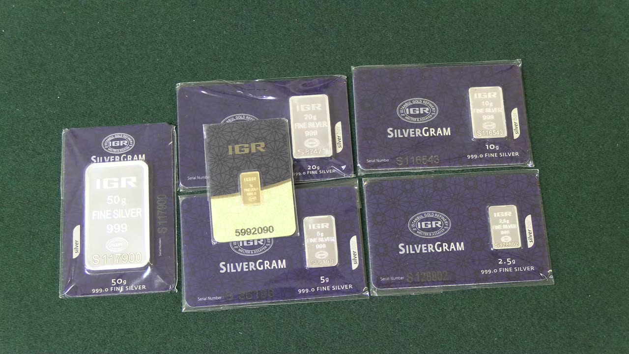 IGR silver gram bars on assay cards