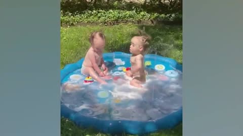 Funny Babies Playing With Water