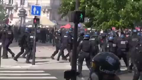 Paris, France. Police used as nwo pawns clash with protesters