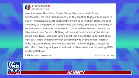 Hannity reacts to shots fired at Trump