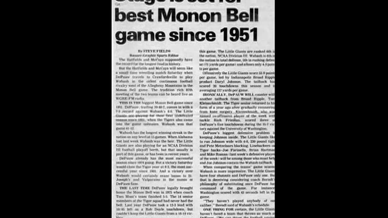 November 8, 1980 - 'Monon Bell Memory' : DePauw vs. Wabash