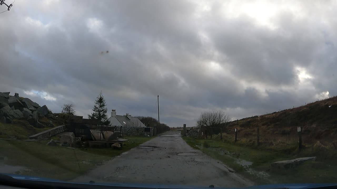 Leaving an abandoned quarry. Driving in Dartmoor. GoPro. March 2023