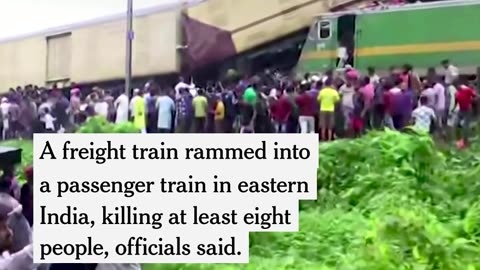 A freight train collided with a passenger train in eastern India on Monday,