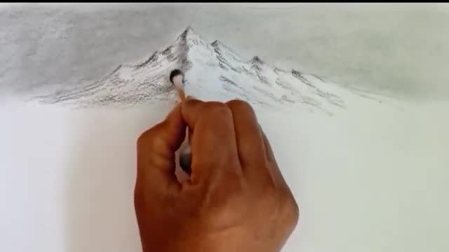 Pencil drawing landscape scenery/ Snow mountain landscape drawing with pencil/