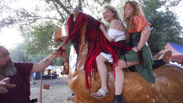 Two beautiful ladies riding Vlad at Escondido Renaissance Faire!