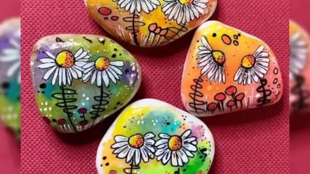 unique & elegant tendências floral stone rock painting ideas