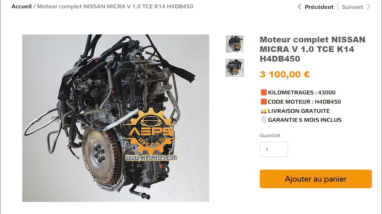 Moteur complet NISSAN MICRA V 1.0 TCE K14 H4DB450