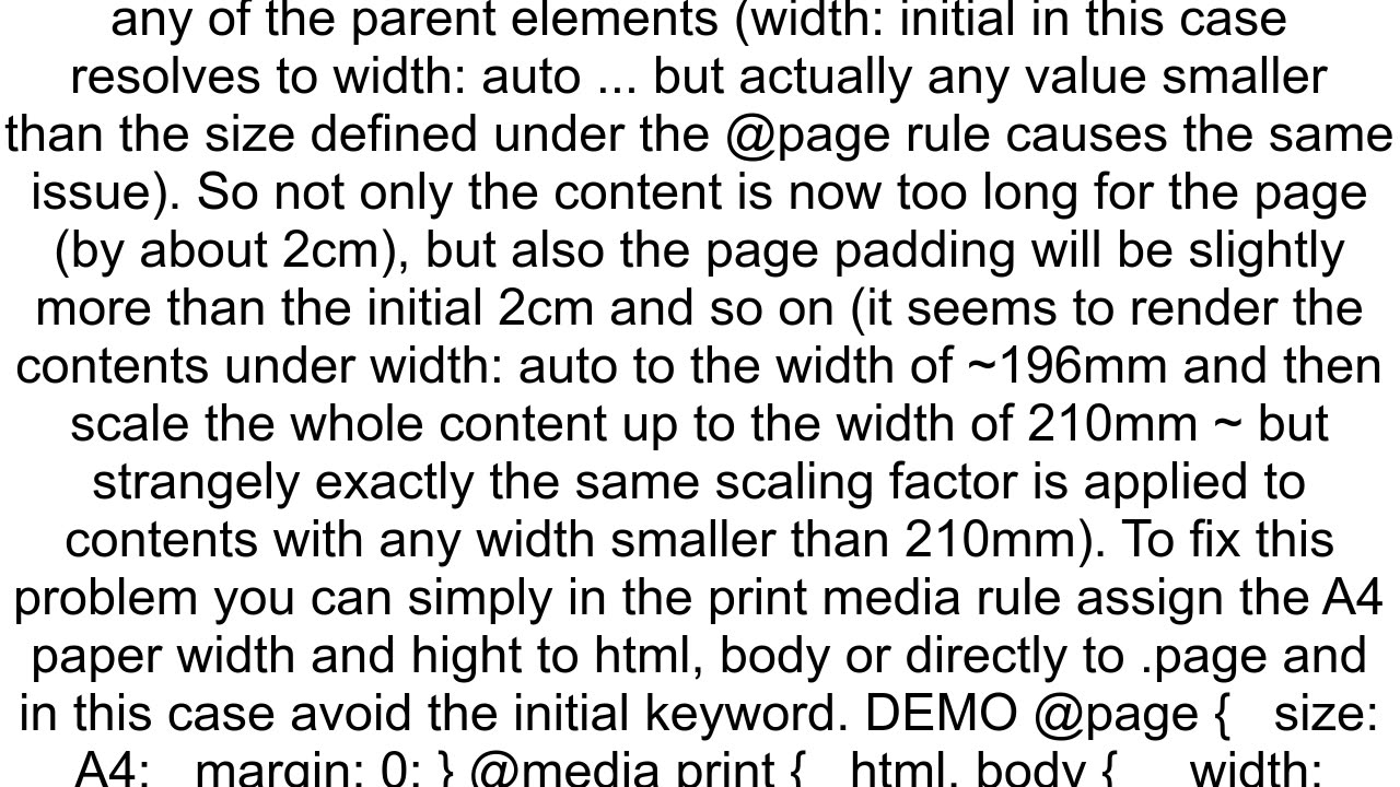 CSS to set A4 paper size