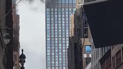 Building on fire in the Hudson Yards section of Manhattan, New York.